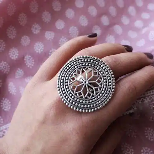Oxidised German Silver Adjustable Finger Ring-39 | Fusion Vogue